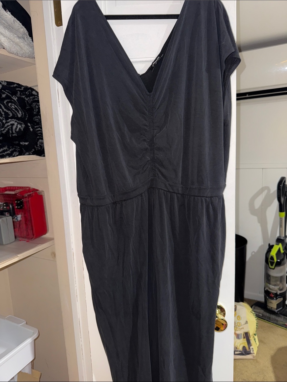 Express Black V-Neck Ruched Waist Midi Dress